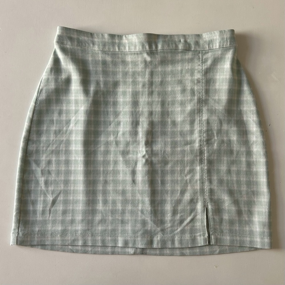 Hollister Mint Plaid Pencil Mini Skirt Slit Fall/Winter Trend Size Small